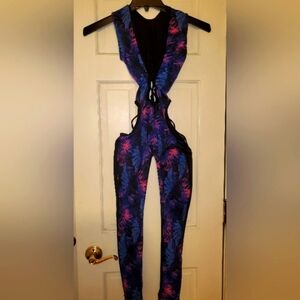 BARTENDER OUTFIT Short sleeve lace up front open hip jumpsuit with open back S